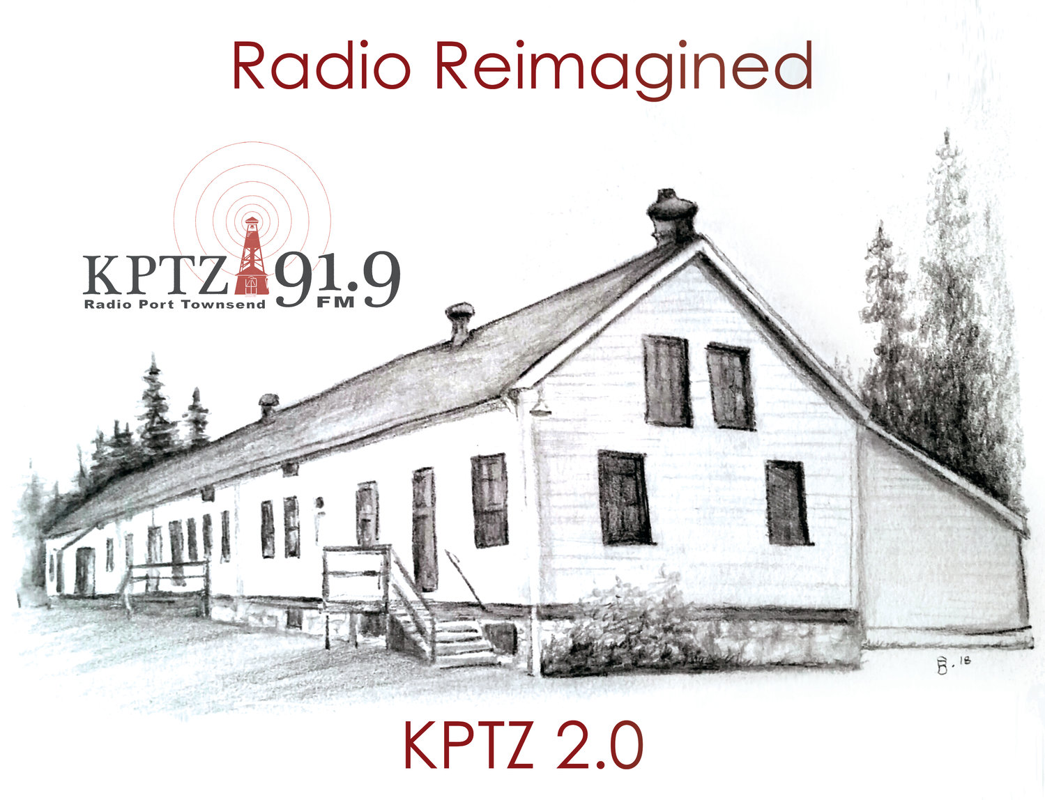 The “KPTZ 2.0” capital campaign is raising funds to relocate the community radio station to historic Building 305, in the center of the proposed Makers Square arts campus at Fort Worden, as seen in this illustration.